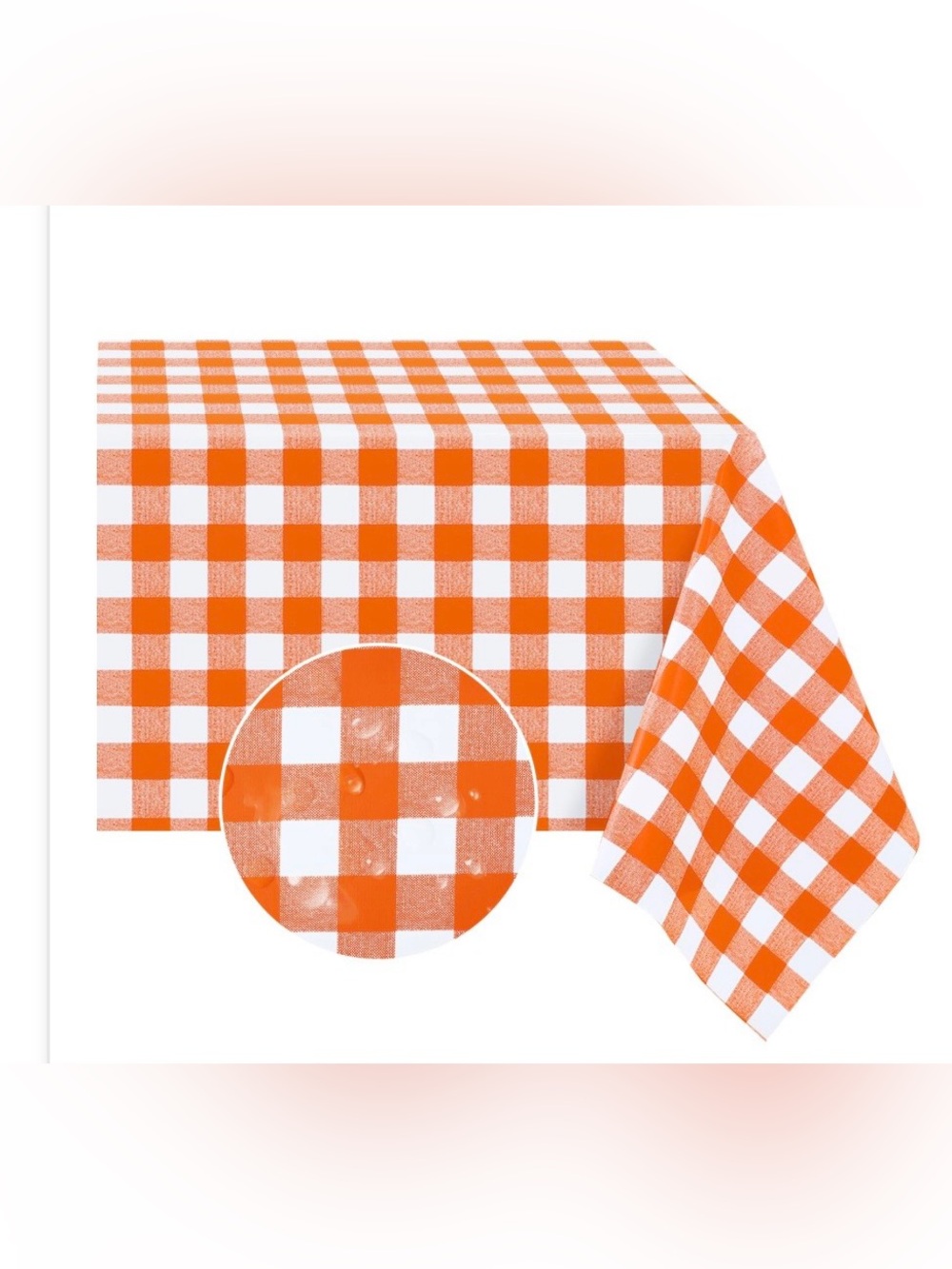 Gingham Tablecloth 100% Waterproof PVC Plastic Rectangular 54x108” ORANGE